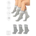 Saysez Bambu Unisex Tenis Kolej Çizgili Gri M. Dikişsiz Soket Çorap 3'lü Gri Melanj