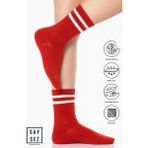 Saysez Bambu Unisex Tenis Kolej Çizgili Lacivert Premium Dikişsiz Soket Çorap - 36 - 42 - Kırmızı