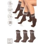 Saysez Bambu Unisex Tenis Kolej Çizgili Premium Dikişsiz Soket Çorap 3'lü Paket - Kahverengi - 36 - 42