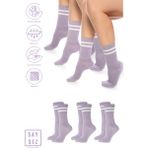 Saysez Bambu Unisex Tenis Kolej Çizgili Premium Dikişsiz Soket Çorap 3'lü Paket - Lila - 36 - 42
