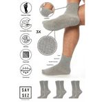 SAYSEZ Erkek Bambu Gri Kaydırmaz Taban Silikon Baskı Hac Umre Tavaf Pilates Yoga Lastiksiz Çorap 3'lü