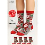Saysez Unisex Yılbaşı Desenli 4'lü Paket Renkli Soket Çorap Christmas Happy New Year - 35 - 42 - Gri - Renkli