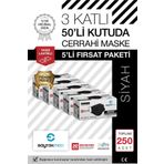Saytekmed, Meltblown Filtreli, Yassı Ipli 3 Katlı Siyah Cerrahi Maske (250 Adet/5 Kutu)