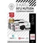 Saytekmed Meltblown Filtreli, Yassı Ipli, 3Katlı Siyah Cerrahi Maske (2 Kutu/100 Adet)