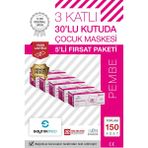 Saytekmed Premium 3 Katlı Meltblown Filtreli Pembe Çocuk Maskesi, (5 Kutu/150 Adet)