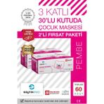 Saytekmed Premium 3 Katlı Pembe Çocuk Maskesi, Meltblown Filtreli (2 Kutu/60 Adet)