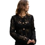 SAYZEN YOUR SHİNE dantel desenli gold düğmeli basic ceket Siyah Standart