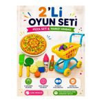 SAZE 2’li Oyuncak Seti Market Arabası + Pizza Seti Çocuk Oyun Seti Eğlenceli Alışveriş Oyuncağı