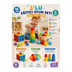 SAZE 3’lü Eğitici Oyuncak Seti Bul Tak Küp + 10 Adet Renkli Top + 6 Parça Kule Zeka Geliştirici Oyuncak 12+ Ay