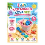 SAZE Katlanabilir Çocuk Plaj Seti – 2+ Yaş Kum Oyuncakları, Katlanır Kova, Kürek, Tırmık ve Deniz Hayvanları Kalıp Seti