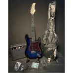 Sazhane Mavi Hss Elektro Gitar Seti Full ( Gitar,amfi,stand,askı,kapo,yedek Tel,tuner,kablo,askı,kılıf - Mavi - Siyah