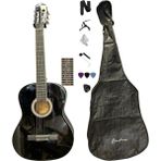 Sazhane Orta Kalite 4/4 Klasik Gitar Seti Bndrs (Kılıf-Pena-Kapo-Askı-Nota Sticker-Pena Şarjör-Burgu Çevirgeç) - siyah