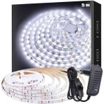 SB-6501 Şerit LED Işık Aydınlatma Seti Aç/kapa Butonlu, Adaptörlü, Mutfak Tezgah, Çalışma Masası, Dolap ve Raf Işıklandırma, Dekoratif Aydınlatma (Beyaz, 500 Cm)