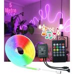 SB-6505 Neon LED Şerit LED Işık Seti Rgb Çok Renkli Sese Müziğe Duyarlı Kumandalı ve Adaptör 5 Metre