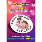 Sb Store Anneler Günü Ambalaj Hediye Paket Süsleme Etiketi Model 247 - 96 Adet 4cm - Çok Renkli - 4 cm - Pvc Etilket