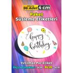 Sb Store Happy Birthday Doğum Günü Hediye Paket Süsleme Etiketi Model 86 - 96 Adet 4cm - Çok Renkli - 4 cm - Pvc Etilket