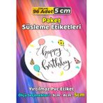 Sb Store Happy Birthday Doğum Günü Hediye Paket Süsleme Etiketi Model 86 - 96 Adet 5cm - Çok Renkli - 5 cm - Pvc Etilket