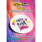 Sb Store Happy Birthday Doğum Günü Hediye Paket Süsleme Etiketi Model 88 - 96 Adet 3cm - Çok Renkli - 3 cm - Pvc Etilket