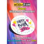 Sb Store Happy Birthday Doğum Günü Hediye Paket Süsleme Etiketi Model 88 - 96 Adet 5cm - Çok Renkli - 5 cm - Pvc Etilket