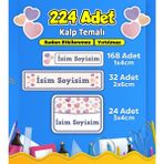 Sb Store Kalp Temalı Okul Kreş İsim Etiketi Kalem Defter Özel İsim Yazılabilen Etiket Seti Model 8 - 224 Adet