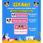 Sb Store Mickey Mouse Okul Kreş İsim Etiketi Kalem Defter Özel İsim Yazılabilen Etiket Seti Model 12 - 224 Adet