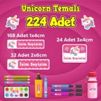 Sb Store Unicorn Okul Kreş İsim Etiketi Kalem Defter Özel İsim Yazılabilen Etiket Seti Model 4 - 224 Adet