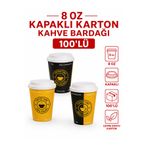 SB Ticaret Tek Kullanımlık Kapaklı Karton Bardak 8 Oz 100 Adet Sıcak İçecek Bardağı
