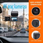 SBAID 4K Full Hd Araç Kamerası, 1,47 Inç 2,5d Kavisli IPS Ekran, Mobil Uygulama ile Wi-Fi Üzerinden Doğrudan Bağlantı, Sesli Kontrol, Yapay Zeka Destekli Çarpışma Önleme. Araç Içi Kameralar
