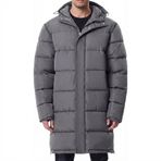 SBL SOUTH BEACH LEATHER Erkek Kapüşonlu Uzun Kirpi Kaban Kış Parka Rüzgar Geçirmez Kalınlaşmak Kapüşonlu Kapitone Yastıklı Ceket Tam Fermuarlı Sıcak Dış Giyim, gri, M