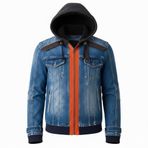 SBL SOUTH BEACH LEATHER Erkek Mavi Kot Kapüşonlu Ceket - Motosiklet Cafe Racer Kış Kıyafeti - Polar Astarlı Sıcak Bomber Dış Giyim, mavi, 3XL