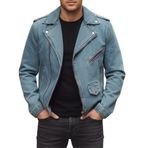 SBL SOUTH BEACH LEATHER Erkek Mavi Kot Motorcu Ceketi - Şık Slim Fit Motosiklet Kot Ceket Erkekler için - Fermuarlı Cepli Günlük Sokak Giyim, mavi, XS