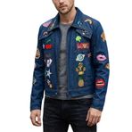 SBL SOUTH BEACH LEATHER Erkek Roket Mavisi Erkek Kot Ceket - Motosiklet Kafe Yarışçı Kıyafeti - Elton Parti John, Kokteyl Giyim, mavi, S