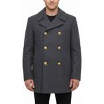 SBL SOUTH BEACH LEATHER Erkek Siyah Yün Bezelye Kaban - Kruvaze Askeri Stil Kıyafet - Vintage Kış Dış Giyim - Günlük Parti Kokteyl Seyahat, gri, L