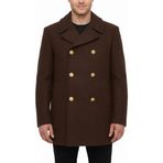 SBL SOUTH BEACH LEATHER Erkek Siyah Yün Bezelye Kaban - Kruvaze Askeri Stil Kıyafet - Vintage Kış Dış Giyim - Günlük Parti Kokteyl Seyahat, kahverengi, 3XL