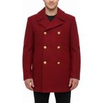 SBL SOUTH BEACH LEATHER Erkek Siyah Yün Bezelye Kaban - Kruvaze Askeri Stil Kıyafet - Vintage Kış Dış Giyim - Günlük Parti Kokteyl Seyahat, kırmızı, S