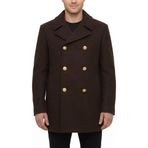 SBL SOUTH BEACH LEATHER Erkek Siyah Yün Bezelye Kaban - Kruvaze Askeri Stil Kıyafet - Vintage Kış Dış Giyim - Günlük Parti Kokteyl Seyahat, koyu kahverengi, M