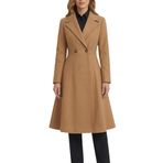 SBL SOUTH BEACH LEATHER Kadın siyah uzun yün ceket kruvaze A-Line trençkot Slim Fit zarif kış palto yaka yaka ile, deve, M