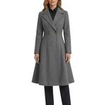 SBL SOUTH BEACH LEATHER Kadın siyah uzun yün ceket kruvaze A-Line trençkot Slim Fit zarif kış palto yaka yaka ile, gri, L