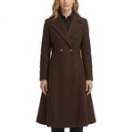 SBL SOUTH BEACH LEATHER Kadın siyah uzun yün ceket kruvaze A-Line trençkot Slim Fit zarif kış palto yaka yaka ile, kahverengi, L