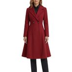 SBL SOUTH BEACH LEATHER Kadın siyah uzun yün ceket kruvaze A-Line trençkot Slim Fit zarif kış palto yaka yaka ile, kırmızı, L