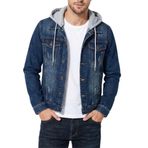 SBL SOUTH BEACH LEATHER Kapüşonlu Sweatshirt Tarzında Üniseks Kot Ceket, Üniseks Günlük Mavi Jean Ceket, Düğmeli Kapama, Dar Kesim, Kışlık Giyim, mavi, M
