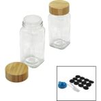 sbodurhome 12 Pcs Takım Kare Cam Baharatlık - Tuzluk Bambu Kapaklı (4887) - Renkli - 1 lt