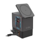 SBS 6in1 100W USB-C Şarj Yuvası, 15W Kablosuz Şarj, MagSafe Uyumlu, Güç Dağıtımı (PD 3.0 PPS), 2 x Geri Çekilebilir Kablo, Dizüstü Bilgisayar için Güç Kaynağı, iPhone, AirPods, Siyah
