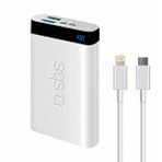 SBS Sbs İntelligent Fast Charge 10.000mAh 2xUsbA + Type-C Çıkışlı Led Göstergeli 2M Type-C to Lightning Kablolu Powerbank Beyaz