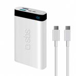SBS Sbs İntelligent Fast Charge 10.000mAh 2xUsbA + Type-C Çıkışlı Led Göstergeli 2M Type-C to Type-C Kablolu Powerbank Beyaz