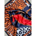 Scarf Animal Desenli Fular 70*70 cm - Lacivert - Kırmızı