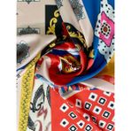 Scarf Etnik Desen Fular 70*70 - Kırmızı - Sarı