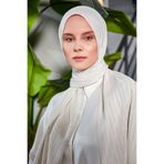 Scarf Gümüş Simli Şifon Şal - Taş Rengi -
