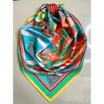 Scarf Turquaz Kareli Fular 70*70 cm - Turkuaz - Kırmızı