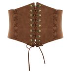 SCARLET DARKNESS Kadın Geniş Korse Kemer Elastik Bel Kemeri Dantel-up Vintage Kemerler Elbiseler için, deve kahverengi, XXL